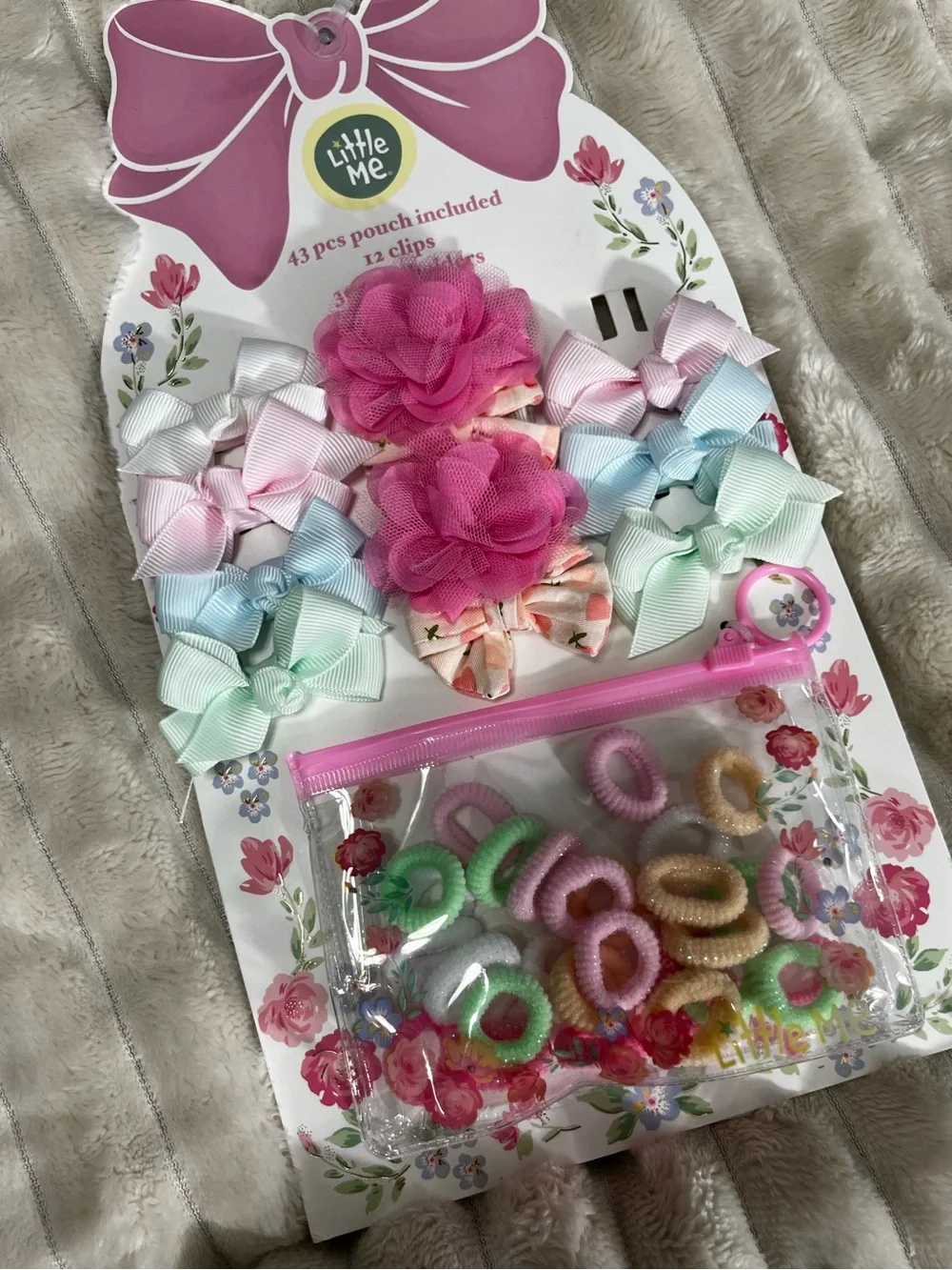 Little Me Pastel Bow & Elastic Hair Accessory Set - Pink, Mint, Blue, White